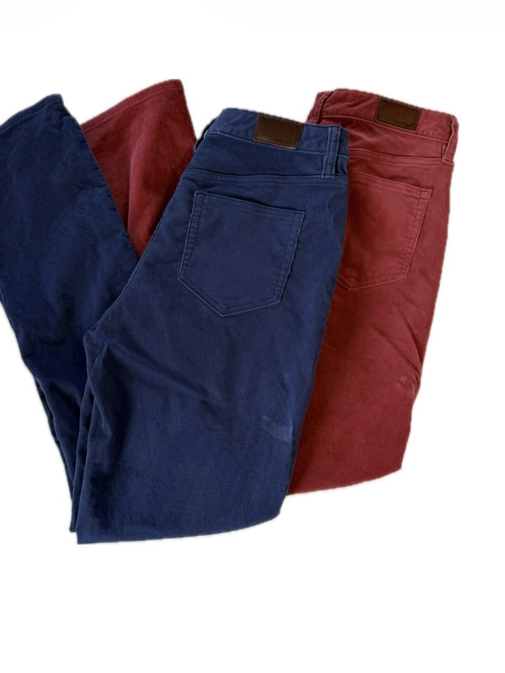 Lands' end women's mid rise straight leg corduroy pants 2 pair Blue Wine Size 10